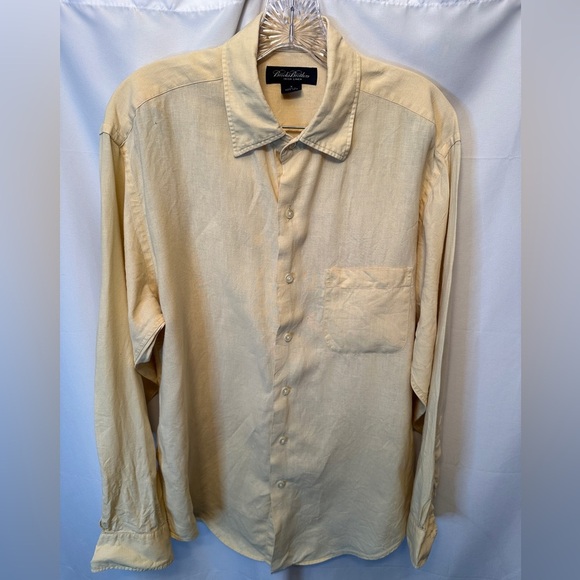 Brooks Brothers Size Medium 100% Irish Linen Shirt Button Down Yellow Beige - Picture 1 of 7